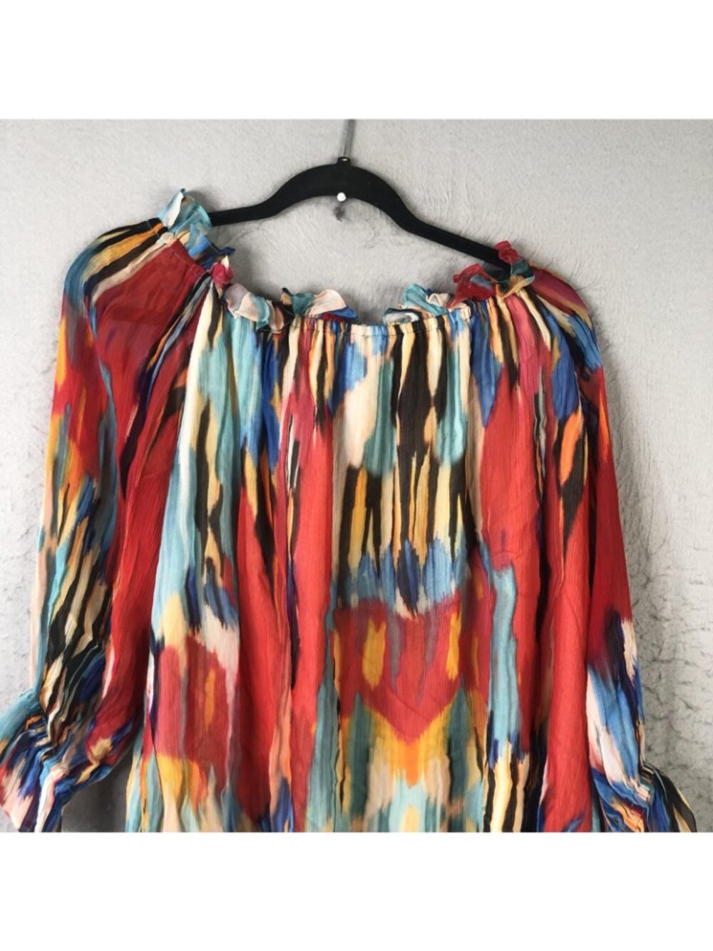 Vintage Collection Tunic Top Womens L Multicolor Abstract Ruffle Chiffon Boho - Picture 15 of 16